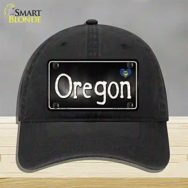 Oregon Flag Script Novelty License Plate Hat Unconstructed Cotton / Black