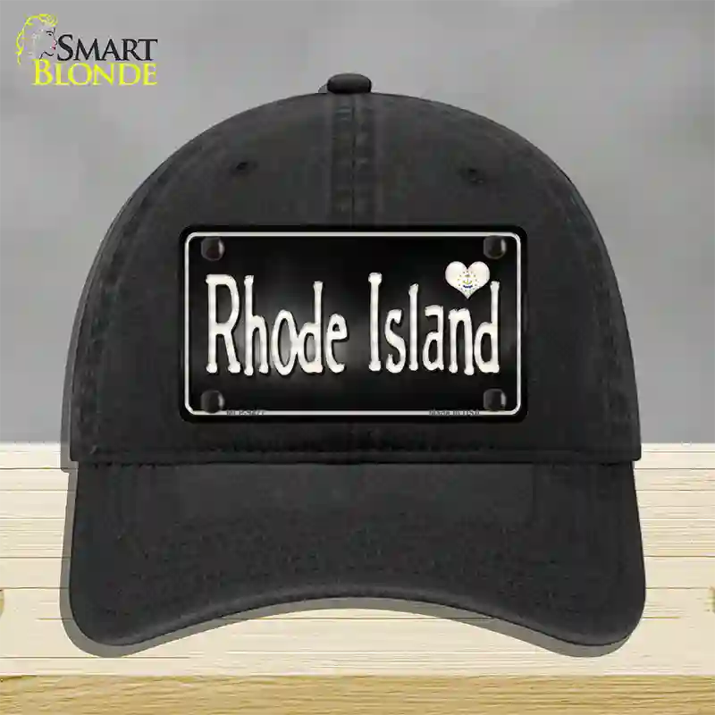 Rhode Island Flag Script Novelty License Plate Hat Unconstructed Cotton / Black