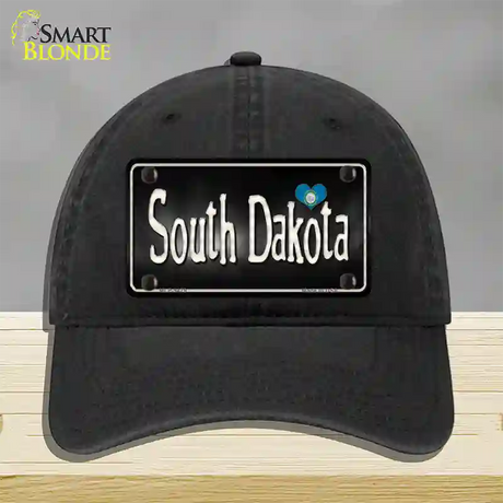 South Dakota Flag Script Novelty License Plate Hat Unconstructed Cotton / Black