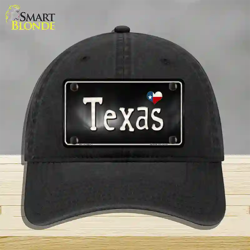 Texas Flag Script Novelty License Plate Hat Unconstructed Cotton / Black