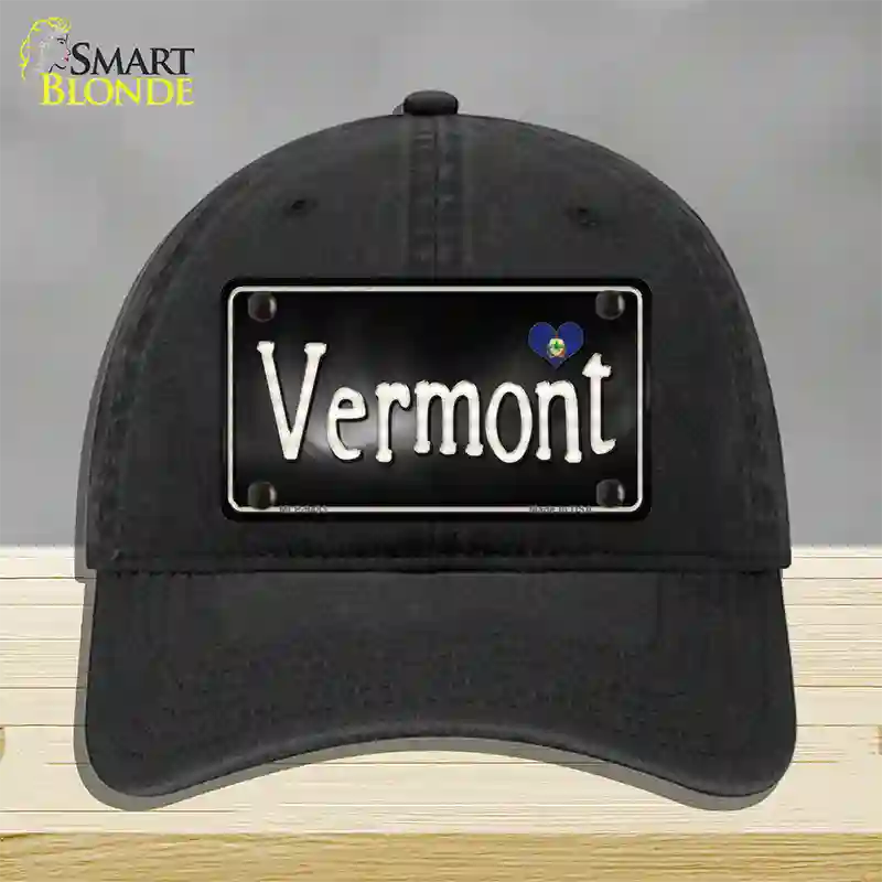 Vermont Flag Script Novelty License Plate Hat Unconstructed Cotton / Black