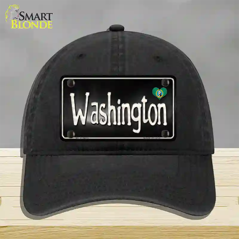 Washington Flag Script Novelty License Plate Hat Unconstructed Cotton / Black