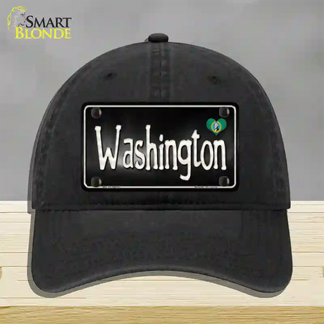 Washington Flag Script Novelty License Plate Hat Unconstructed Cotton / Black