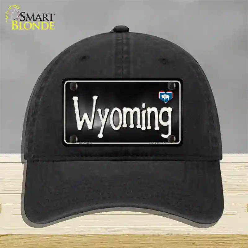 Wyoming Flag Script Novelty License Plate Hat Unconstructed Cotton / Black