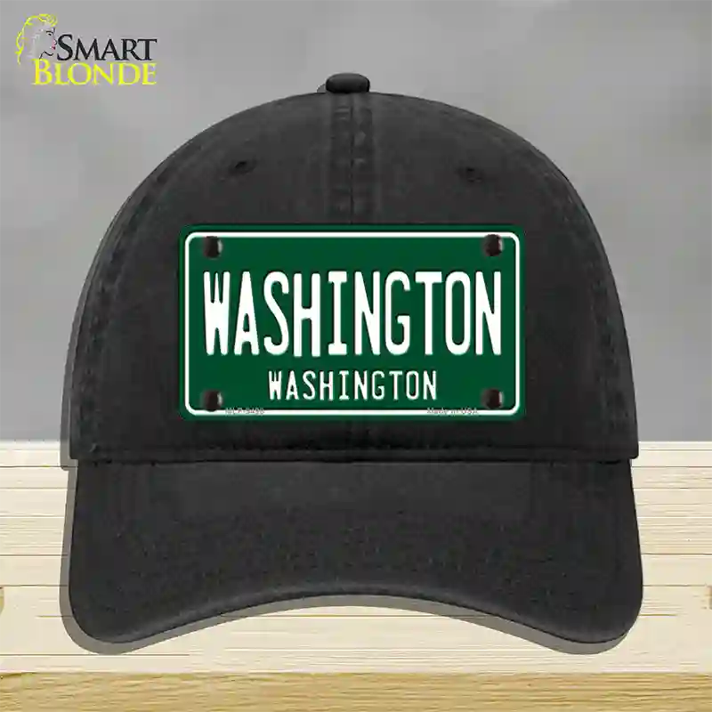 Washington Vintage Green Novelty License Plate Hat Unconstructed Cotton / Black