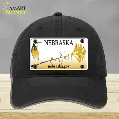 Nebraska Blank Novelty License Plate Hat Unconstructed Cotton / Black