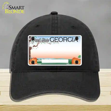 Georgia Peach Blank Novelty License Plate Hat Unconstructed Cotton / Black