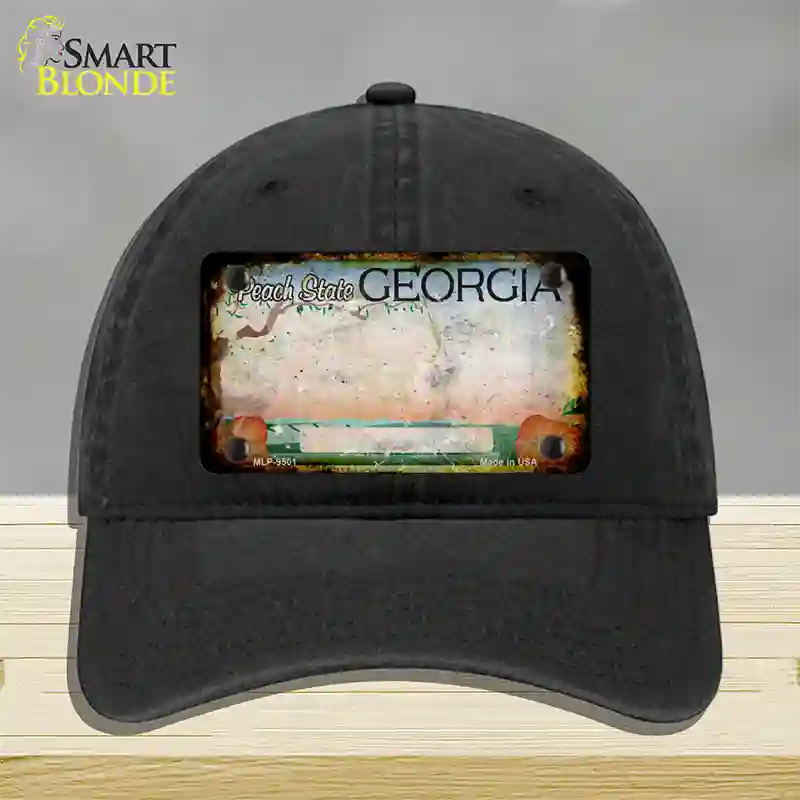 Georgia Peach Rusty Blank Novelty License Plate Hat Unconstructed Cotton / Black