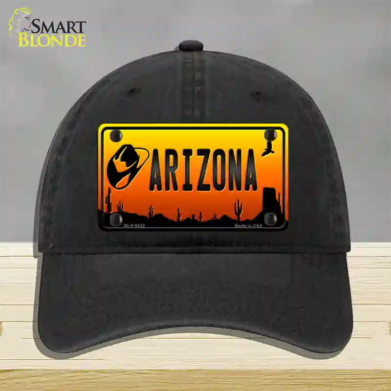 Cowboy Hat Arizona Scenic Novelty License Plate Hat Unconstructed Cotton / Black