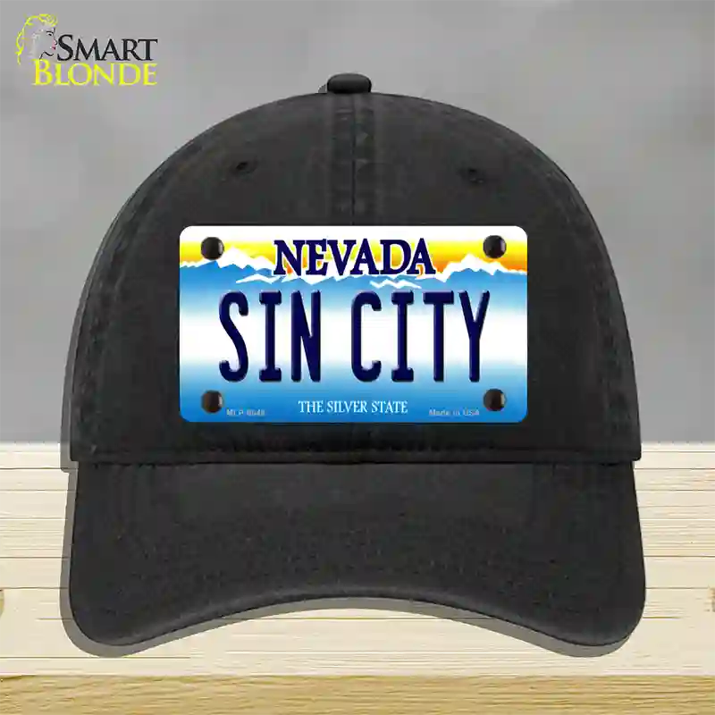 Sin City Nevada Novelty License Plate Hat Unconstructed Cotton / Black