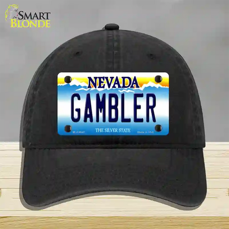 Gambler Nevada Novelty License Plate Hat Unconstructed Cotton / Black