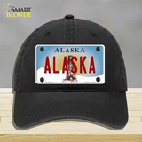 Alaska State Novelty License Plate Hat Unconstructed Cotton / Black