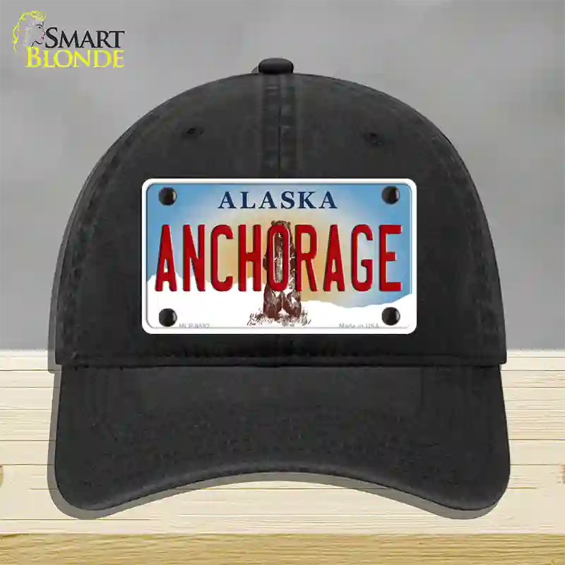 Anchorage Alaska State Novelty License Plate Hat Unconstructed Cotton / Black