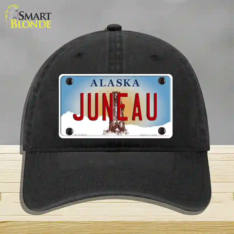 Juneau Alaska State Novelty License Plate Hat Unconstructed Cotton / Black