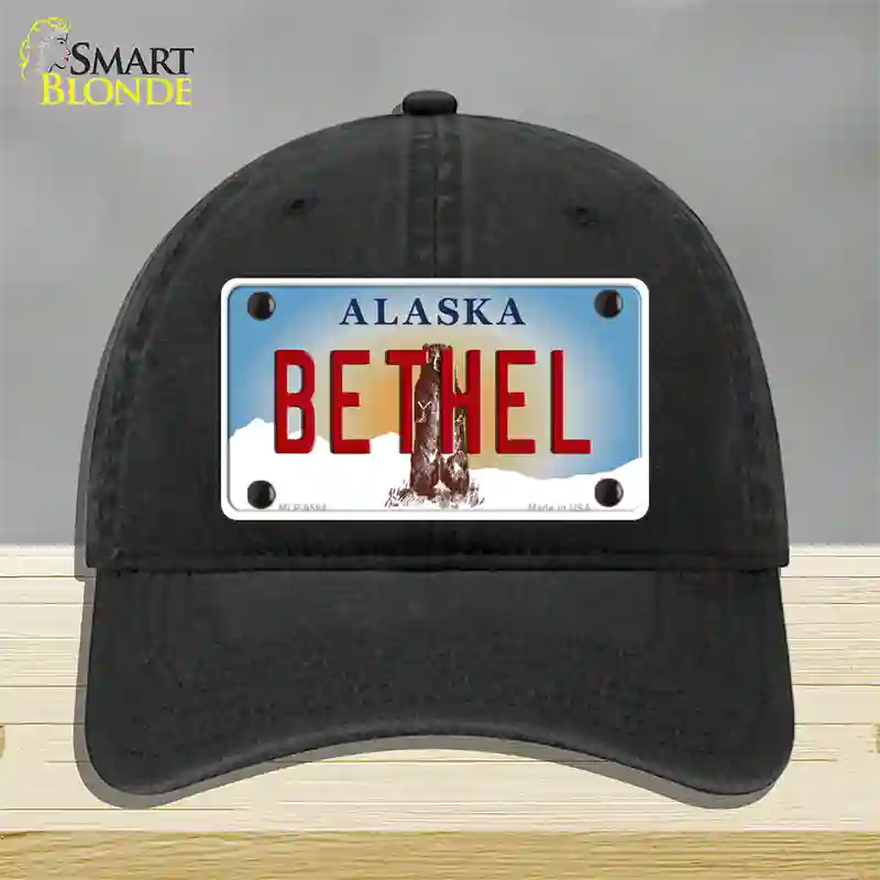 Bethel Alaska State Novelty License Plate Hat Unconstructed Cotton / Black