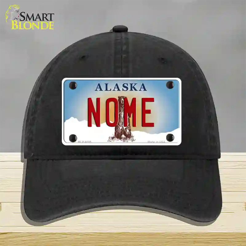 Nome Alaska State Novelty License Plate Hat Unconstructed Cotton / Black