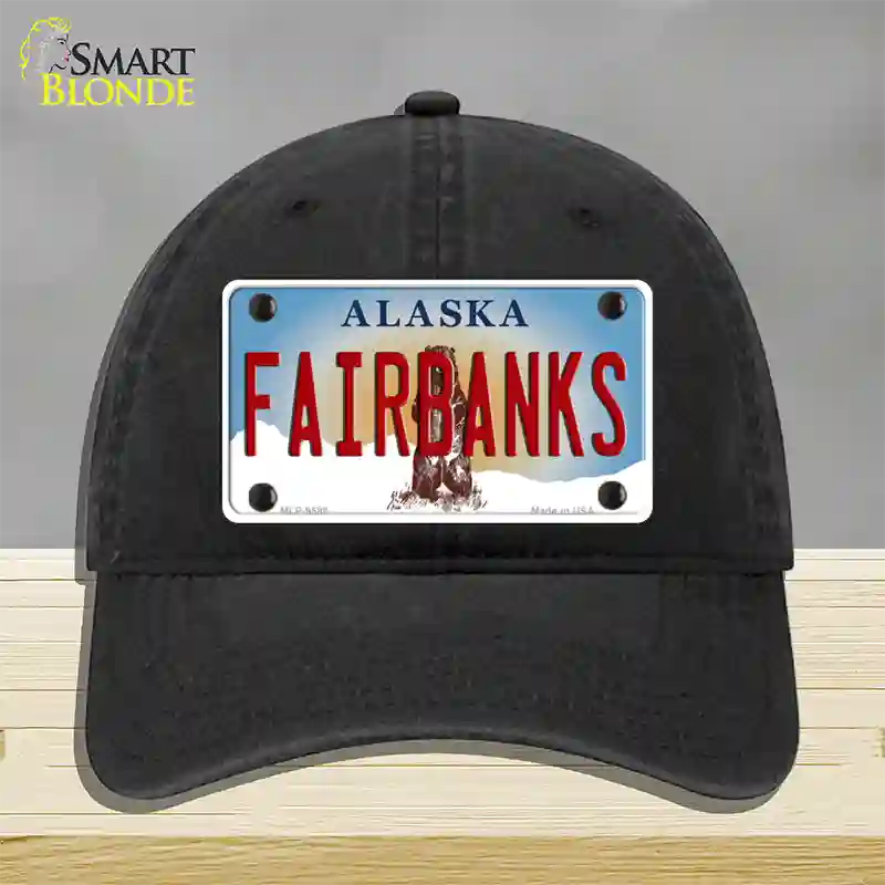 Fairbanks Alaska State Novelty License Plate Hat Unconstructed Cotton / Black