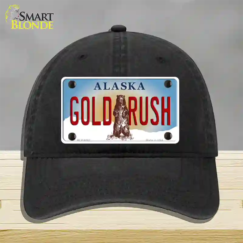 Gold Rush Alaska State Novelty License Plate Hat Unconstructed Cotton / Black