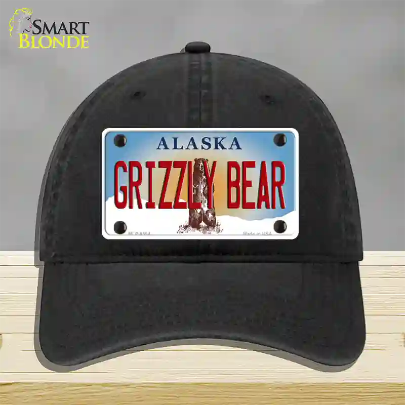 Grizzly Bear Alaska State Novelty License Plate Hat Unconstructed Cotton / Black