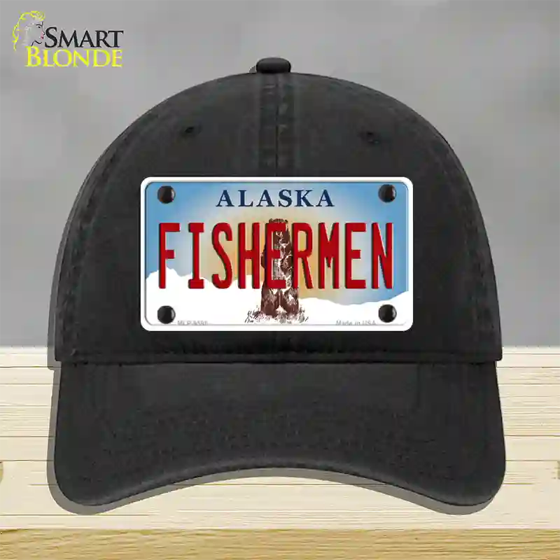 Fishermen Alaska State Novelty License Plate Hat Unconstructed Cotton / Black