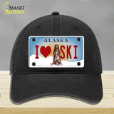 I Love Ski Alaska State Novelty License Plate Hat Unconstructed Cotton / Black