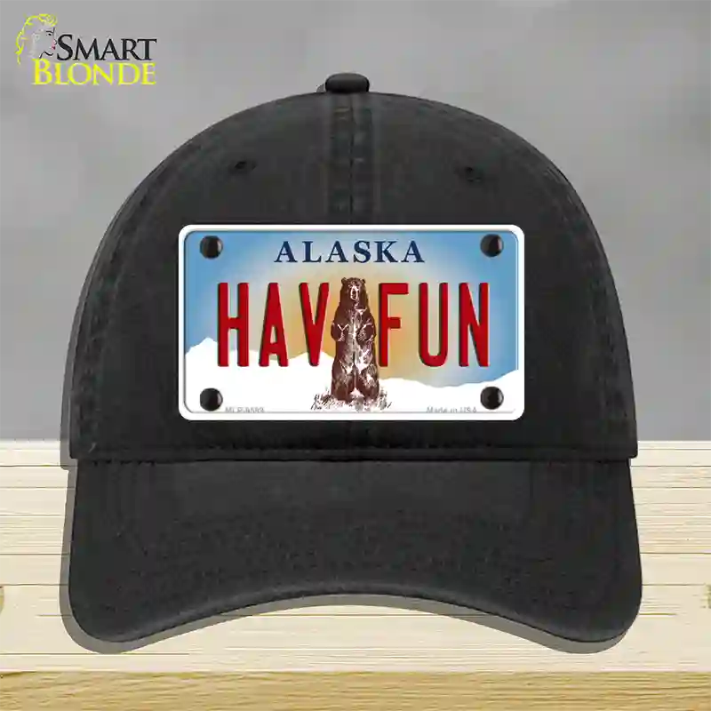 Hav Fun Alaska State Novelty License Plate Hat Unconstructed Cotton / Black