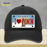 I Love Snow Alaska State Novelty License Plate Hat Unconstructed Cotton / Black