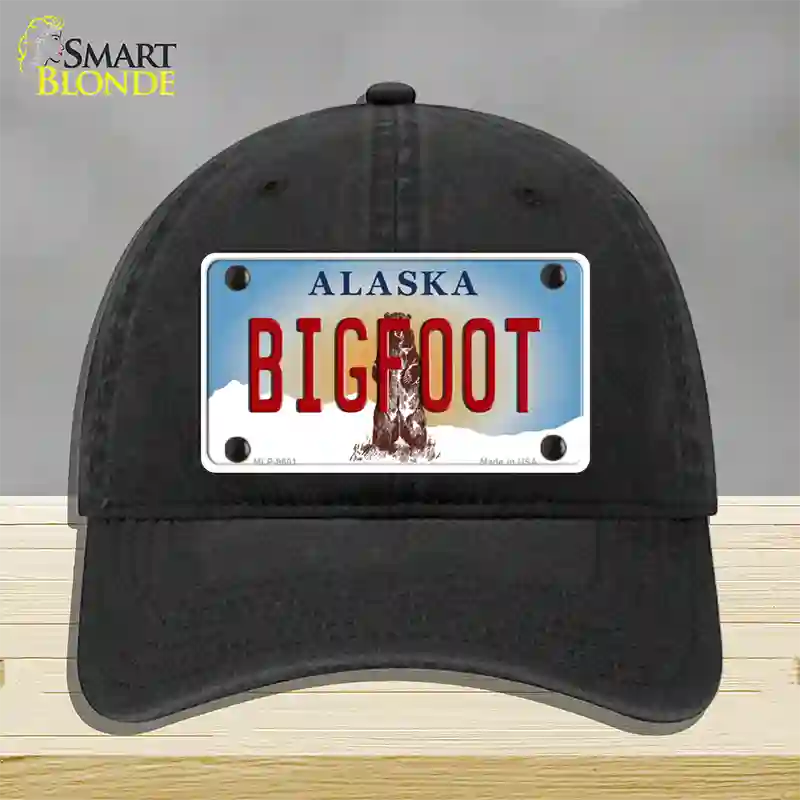 Bigfoot Alaska State Novelty License Plate Hat Unconstructed Cotton / Black