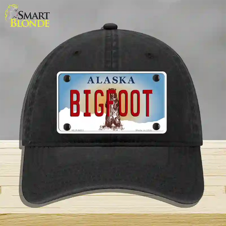 Bigfoot Alaska State Novelty License Plate Hat Unconstructed Cotton / Black