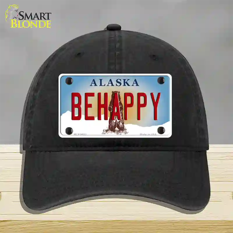 Be Happy Alaska State Novelty License Plate Hat Unconstructed Cotton / Black