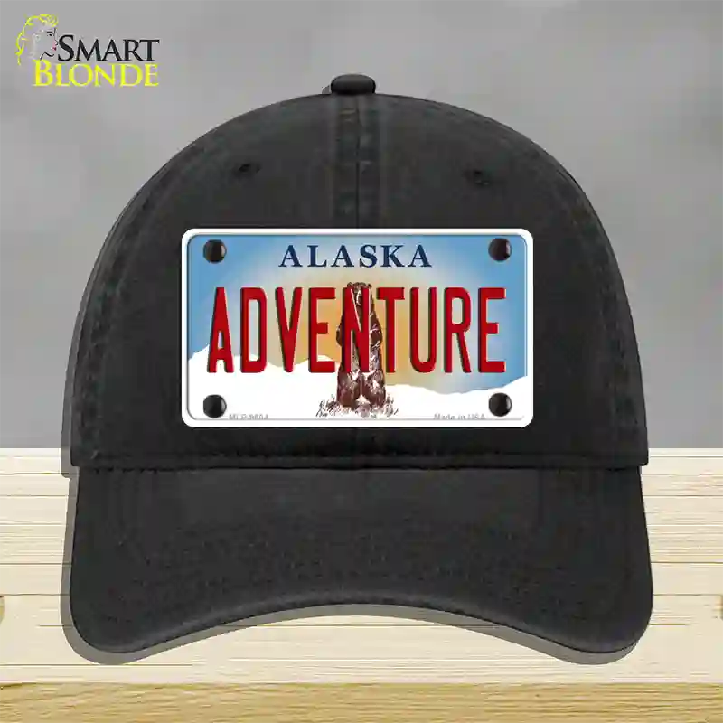 Adventure Alaska State Novelty License Plate Hat Unconstructed Cotton / Black