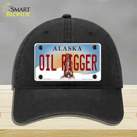 Oil Rigger Alaska State Novelty License Plate Hat Unconstructed Cotton / Black