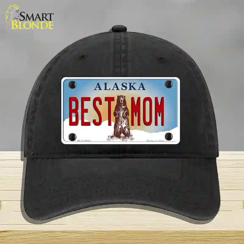 Best Mom Alaska State Novelty License Plate Hat Unconstructed Cotton / Black