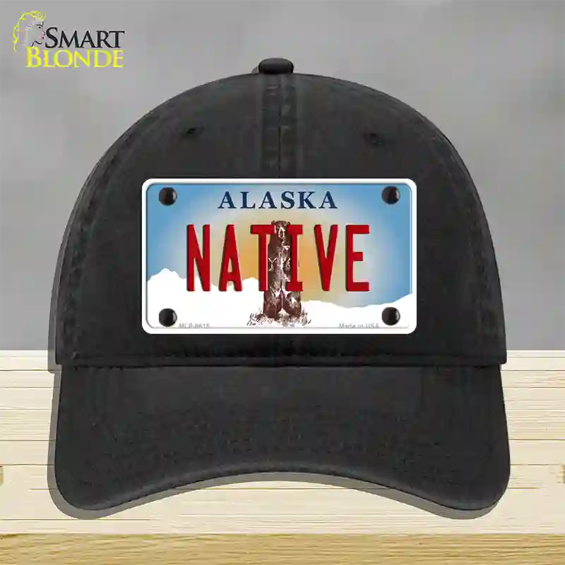 Native Alaska State Novelty License Plate Hat Unconstructed Cotton / Black