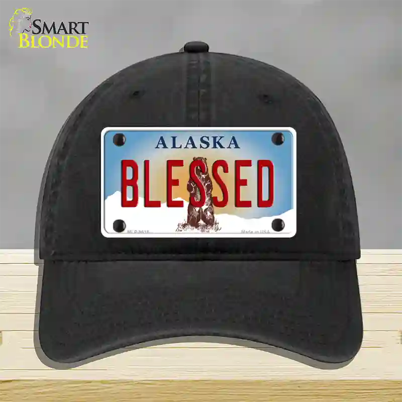 Blessed Alaska State Novelty License Plate Hat Unconstructed Cotton / Black