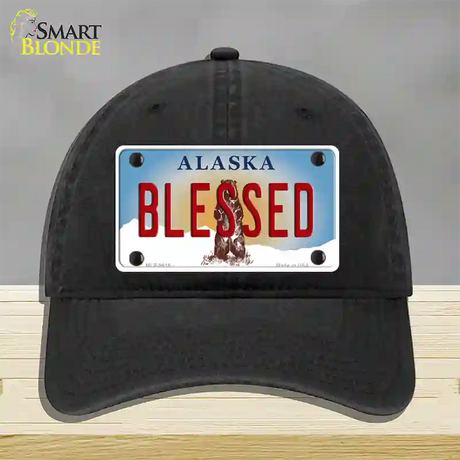 Blessed Alaska State Novelty License Plate Hat Unconstructed Cotton / Black