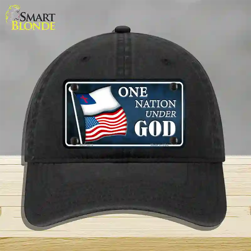 One Nation Under God Flags Novelty License Plate Hat Unconstructed Cotton / Black