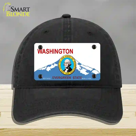 Washington With Seal Novelty License Plate Hat Unconstructed Cotton / Black