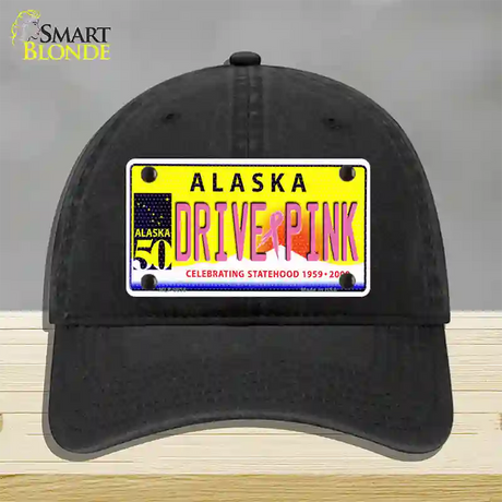 Drive Pink Alaska Novelty License Plate Hat Unconstructed Cotton / Black