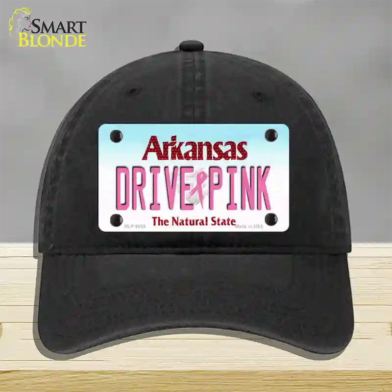 Drive Pink Arkansas Novelty License Plate Hat Unconstructed Cotton / Black