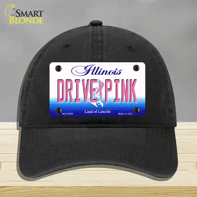 Drive Pink Illinois Novelty License Plate Hat Unconstructed Cotton / Black