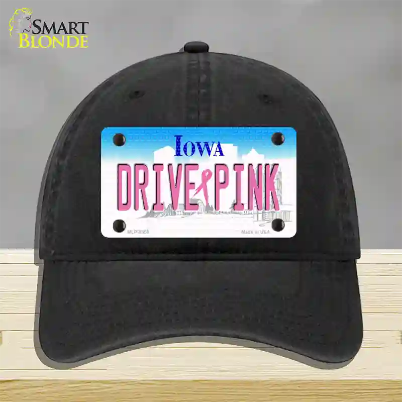 Drive Pink Iowa Novelty License Plate Hat Unconstructed Cotton / Black