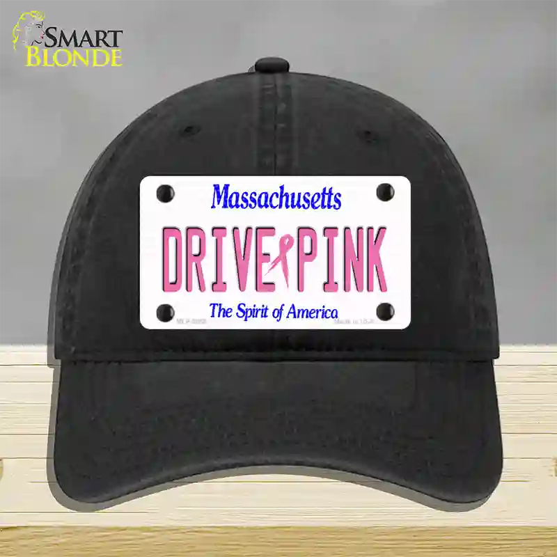 Drive Pink Massachusetts Novelty License Plate Hat Unconstructed Cotton / Black