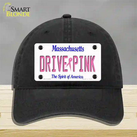 Drive Pink Massachusetts Novelty License Plate Hat Unconstructed Cotton / Black