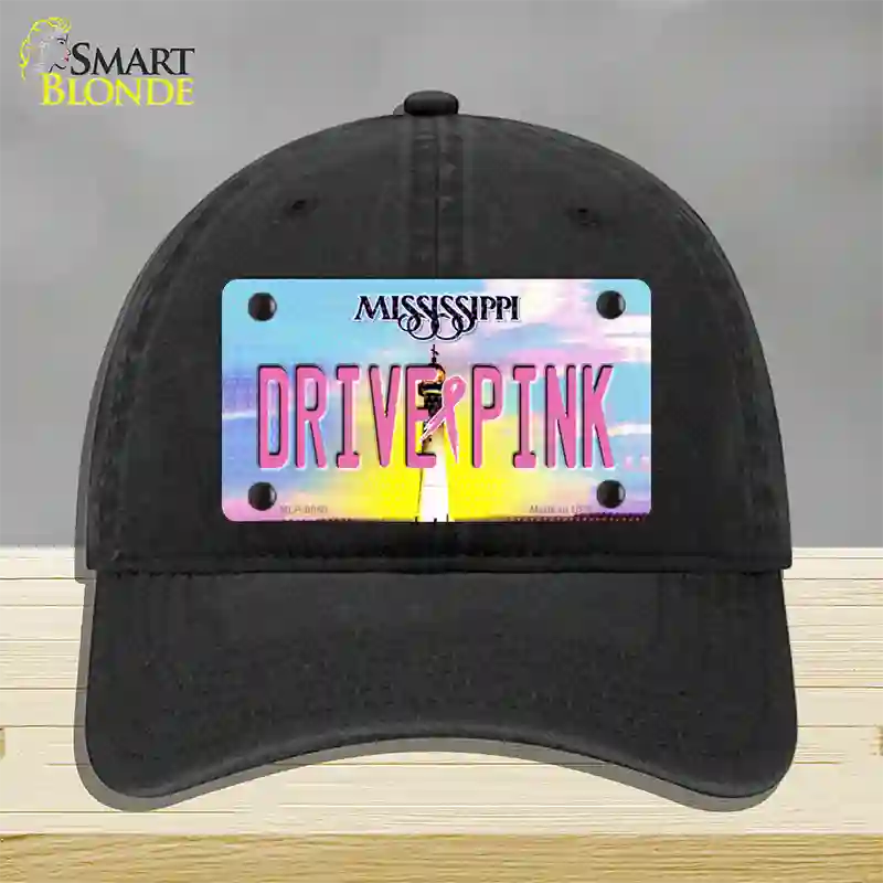 Drive Pink Mississippi Novelty License Plate Hat Unconstructed Cotton / Black