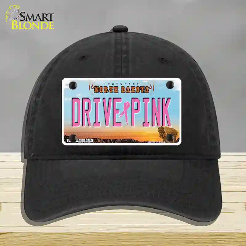 Drive Pink North Dakota Novelty License Plate Hat Unconstructed Cotton / Black