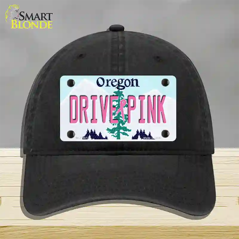 Drive Pink Oregon Novelty License Plate Hat Unconstructed Cotton / Black