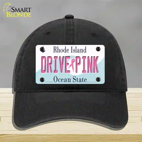 Drive Pink Rhode Island Novelty License Plate Hat Unconstructed Cotton / Black