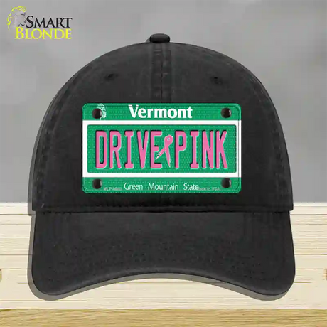 Drive Pink Vermont Novelty License Plate Hat Unconstructed Cotton / Black