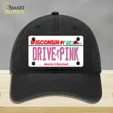 Drive Pink Wisconsin Novelty License Plate Hat Unconstructed Cotton / Black